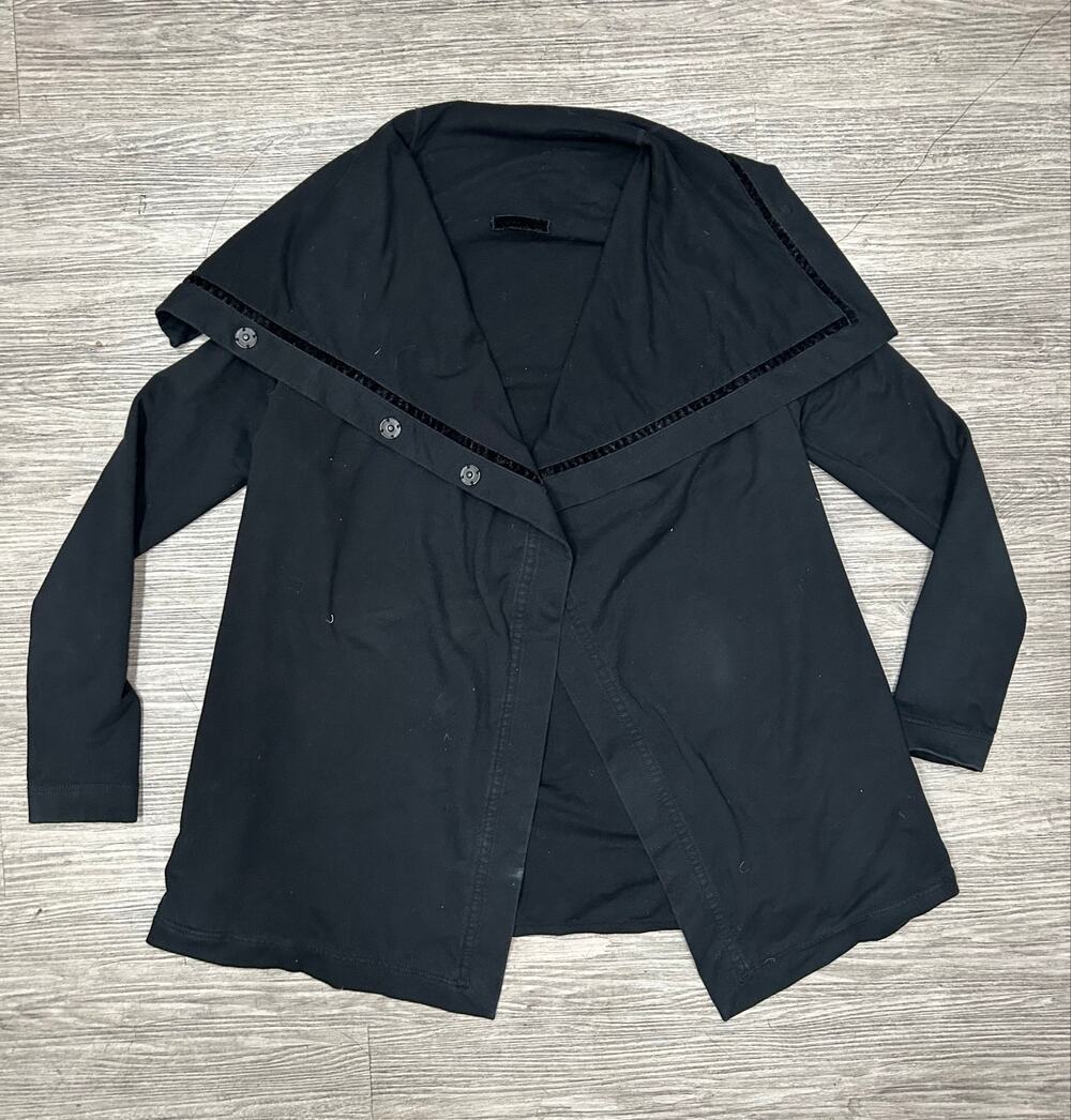 Lululemon Black Wrap Cardigan Sweater Cowl Neck Velvet Trim Snap Button Jacket M